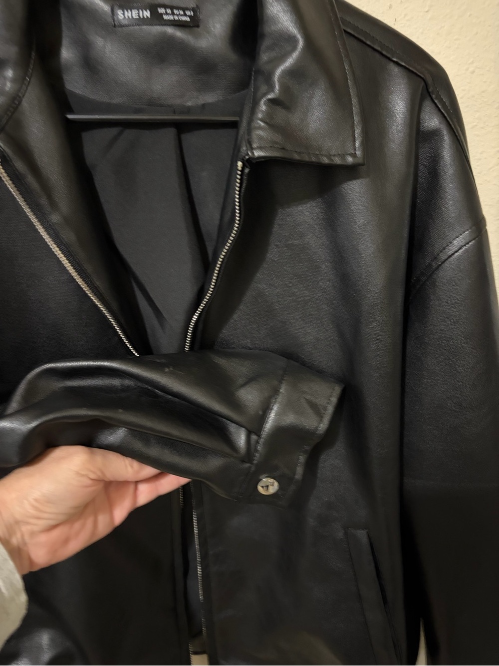 SHEIN Black Faux Leather Zip-Up Bomber Jacket - Picture 4 of 5